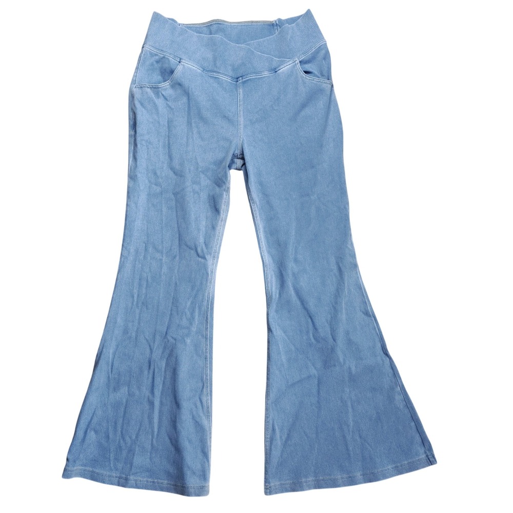 Halara Crossover Flare Jeans XL Petite Blue Denim High Waisted Elastic Pants